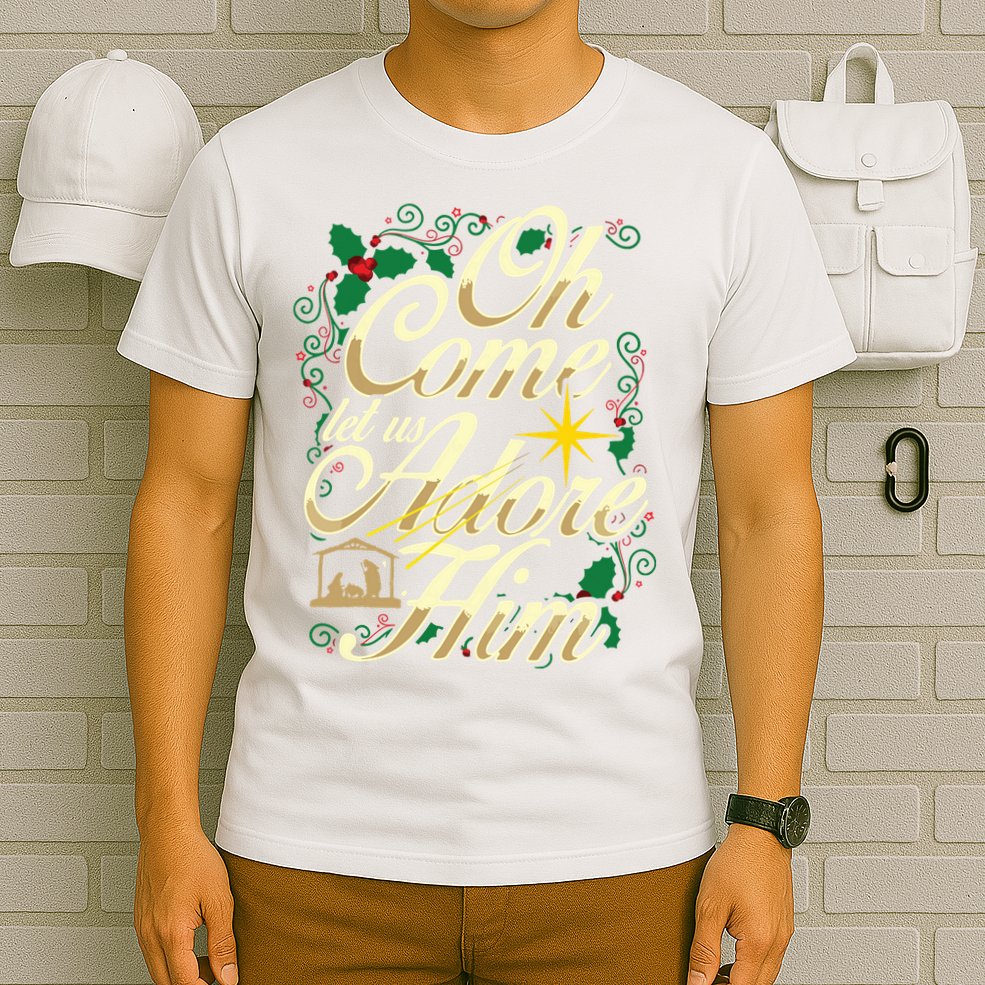 Oh Come Let Us Adore Him Nativity Christmas Religious Jesus T-Shirt
