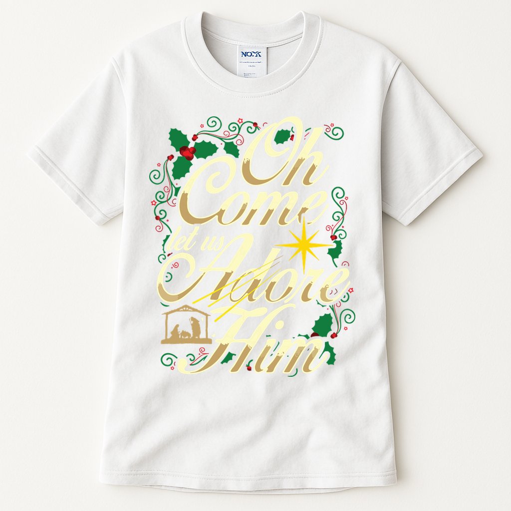 Oh Come Let Us Adore Him Nativity Christmas Religious Jesus Tall T-Shirt