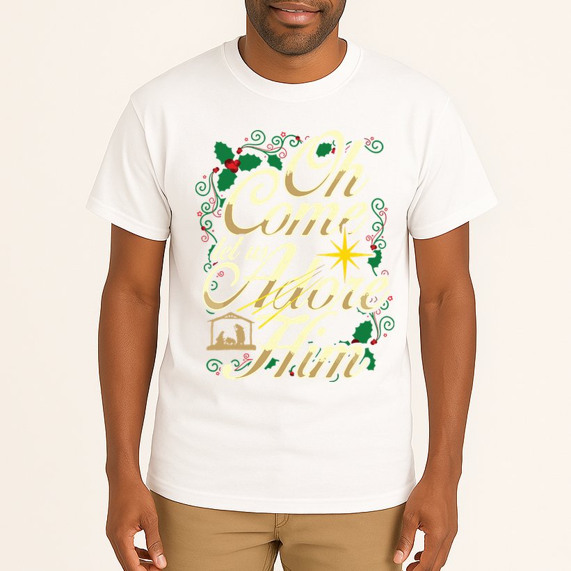 Oh Come Let Us Adore Him Nativity Christmas Religious Jesus Tall T-Shirt