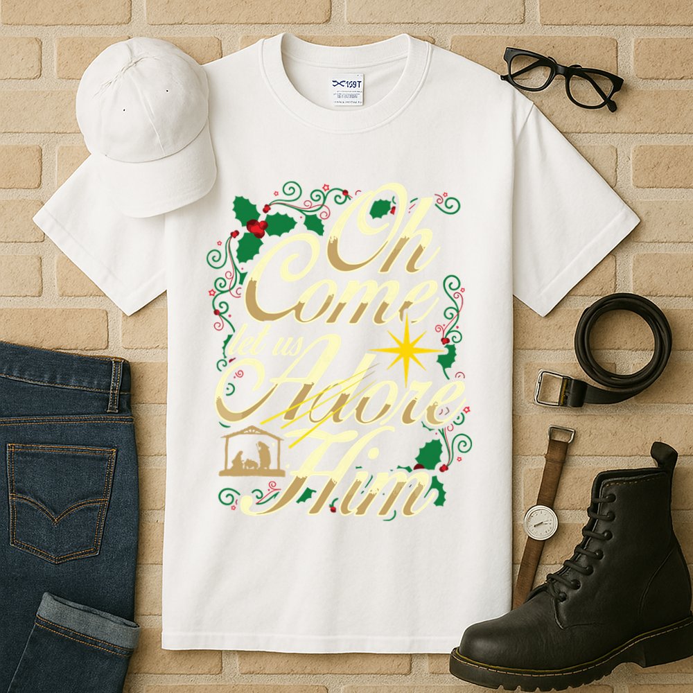 Oh Come Let Us Adore Him Nativity Christmas Religious Jesus Tall T-Shirt