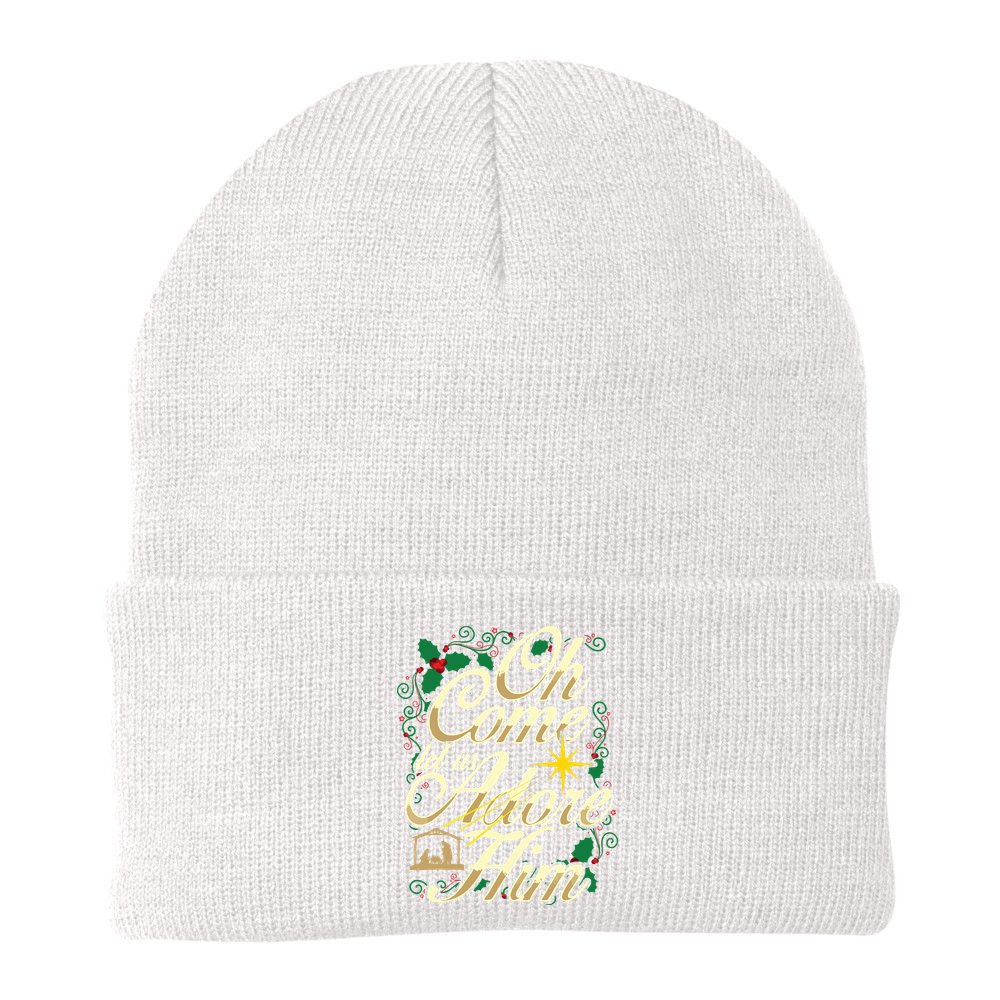 Oh Come Let Us Adore Him Nativity Christmas Religious Jesus Beanie