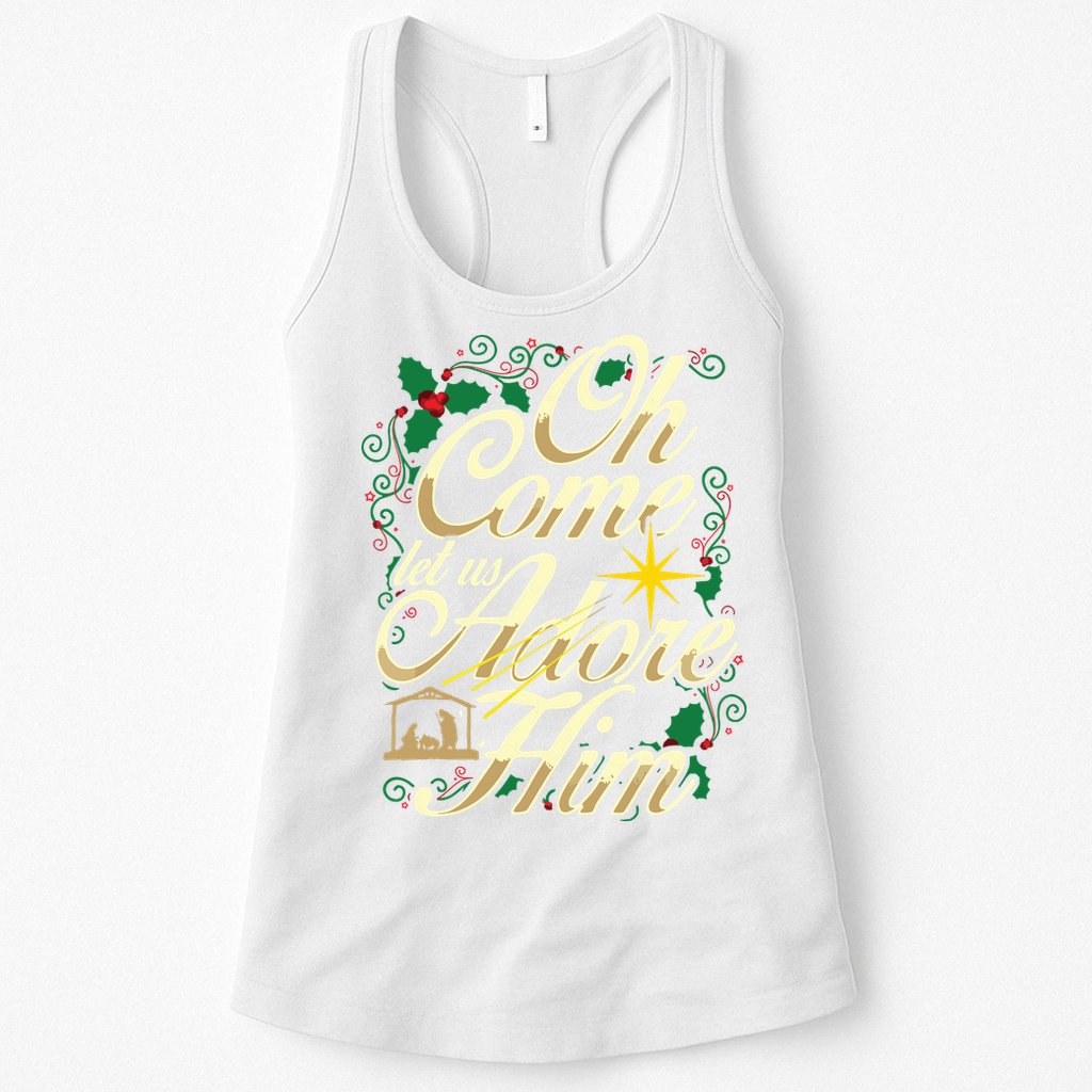 Oh Come Let Us Adore Him Nativity Christmas Religious Jesus Womens Tank Top