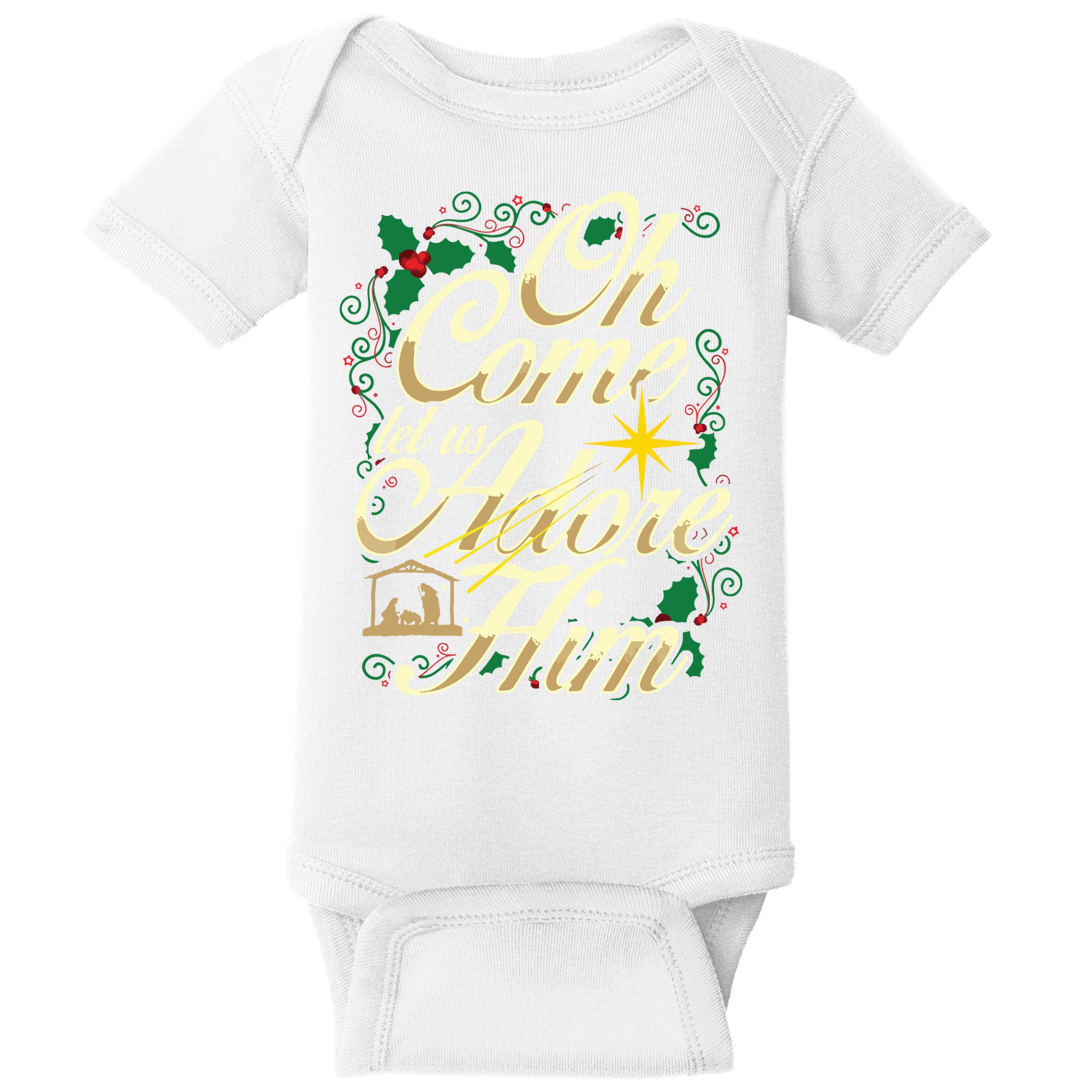 Oh Come Let Us Adore Him Nativity Christmas Religious Jesus Baby Bodysuit