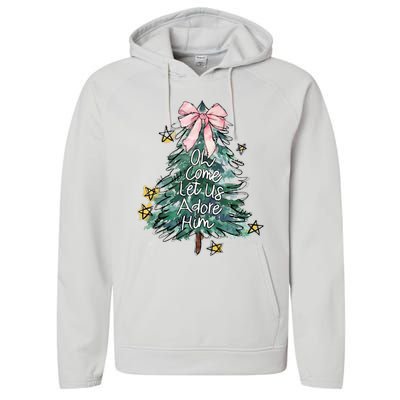 Oh Come Let Us Adore Him Christmas Xmas Tree Christian Jesus Performance Fleece Hoodie