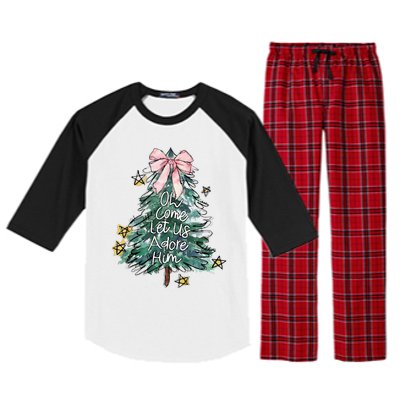 Oh Come Let Us Adore Him Christmas Xmas Tree Christian Jesus Raglan Sleeve Pajama Set