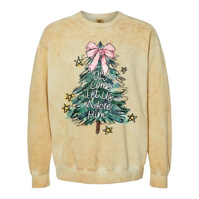 Oh Come Let Us Adore Him Christmas Xmas Tree Christian Jesus Colorblast Crewneck Sweatshirt