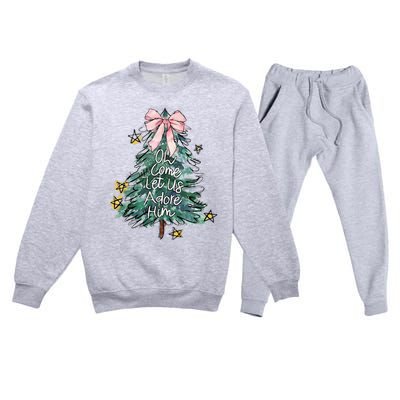 Oh Come Let Us Adore Him Christmas Xmas Tree Christian Jesus Premium Crewneck Sweatsuit Set