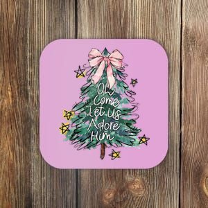 Oh Come Let Us Adore Him Christmas Xmas Tree Christian Jesus Coaster