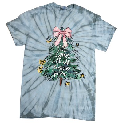 Oh Come Let Us Adore Him Christmas Xmas Tree Christian Jesus Tie-Dye T-Shirt