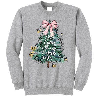 Oh Come Let Us Adore Him Christmas Xmas Tree Christian Jesus Tall Sweatshirt