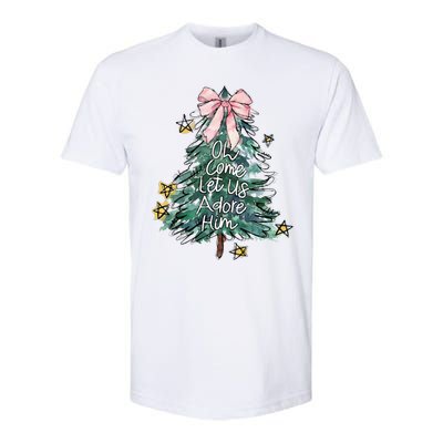 Oh Come Let Us Adore Him Christmas Xmas Tree Christian Jesus Softstyle CVC T-Shirt