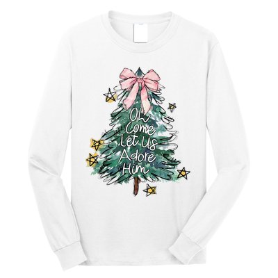 Oh Come Let Us Adore Him Christmas Xmas Tree Christian Jesus Long Sleeve Shirt