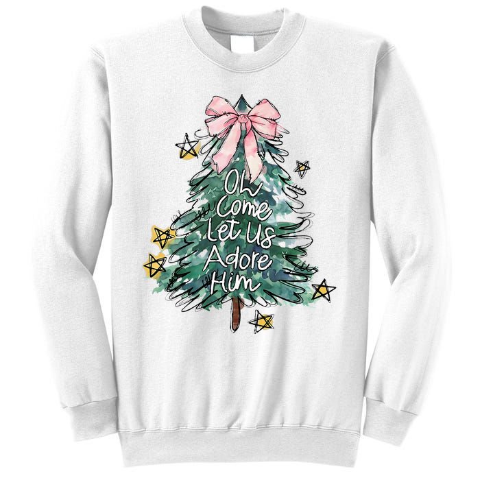 Oh Come Let Us Adore Him Christmas Xmas Tree Christian Jesus Sweatshirt