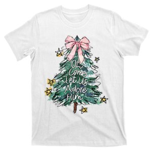 Oh Come Let Us Adore Him Christmas Xmas Tree Christian Jesus T-Shirt