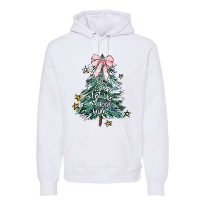 Oh Come Let Us Adore Him Christmas Xmas Tree Christian Jesus Premium Hoodie