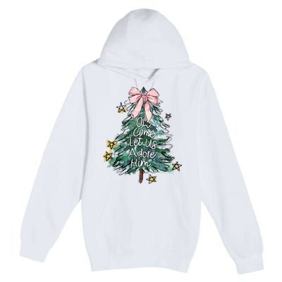 Oh Come Let Us Adore Him Christmas Xmas Tree Christian Jesus Premium Pullover Hoodie