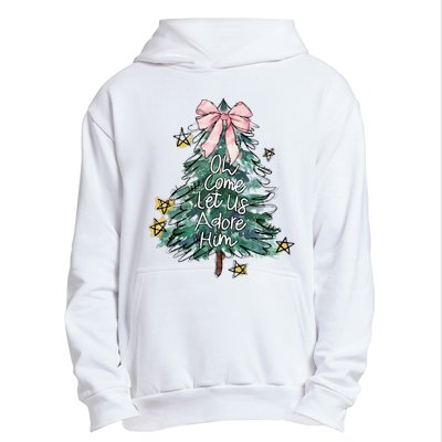 Oh Come Let Us Adore Him Christmas Xmas Tree Christian Jesus Urban Pullover Hoodie