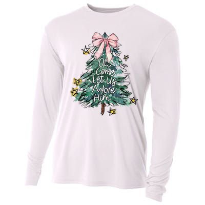 Oh Come Let Us Adore Him Christmas Xmas Tree Christian Jesus Cooling Performance Long Sleeve Crew