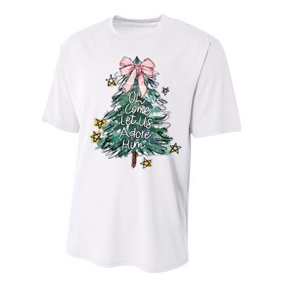 Oh Come Let Us Adore Him Christmas Xmas Tree Christian Jesus Performance Sprint T-Shirt