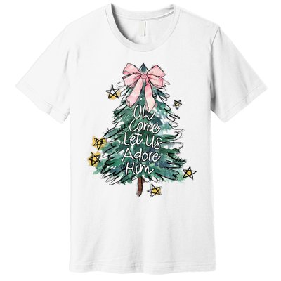 Oh Come Let Us Adore Him Christmas Xmas Tree Christian Jesus Premium T-Shirt