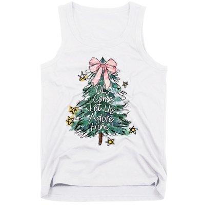 Oh Come Let Us Adore Him Christmas Xmas Tree Christian Jesus Tank Top