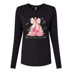 Oh Come Let Us Adore Him Coquette Bow Christmas Tree Womens Cotton Relaxed Long Sleeve T-Shirt