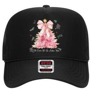 Oh Come Let Us Adore Him Coquette Bow Christmas Tree High Crown Mesh Back Trucker Hat