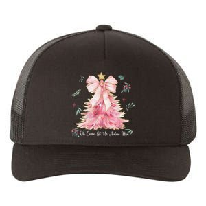 Oh Come Let Us Adore Him Coquette Bow Christmas Tree Yupoong Adult 5-Panel Trucker Hat