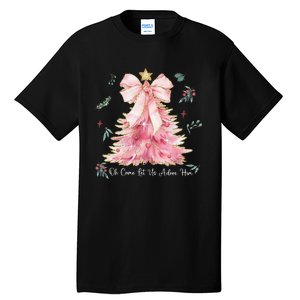 Oh Come Let Us Adore Him Coquette Bow Christmas Tree Tall T-Shirt