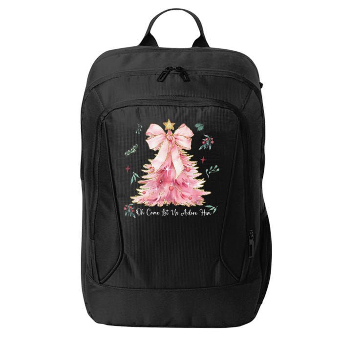 Oh Come Let Us Adore Him Coquette Bow Christmas Tree City Backpack