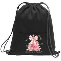 Oh Come Let Us Adore Him Coquette Bow Christmas Tree Sweatshirt Cinch Pack Bag