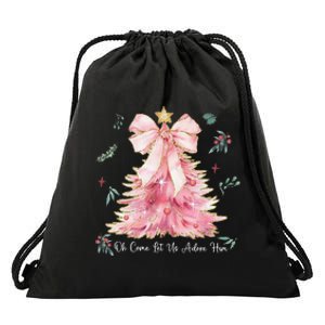 Oh Come Let Us Adore Him Coquette Bow Christmas Tree Drawstring Bag