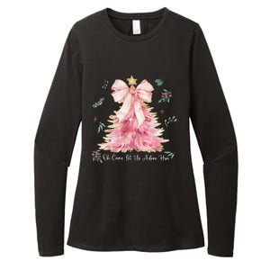 Oh Come Let Us Adore Him Coquette Bow Christmas Tree Womens CVC Long Sleeve Shirt