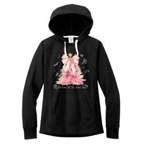 Oh Come Let Us Adore Him Coquette Bow Christmas Tree Women's Fleece Hoodie