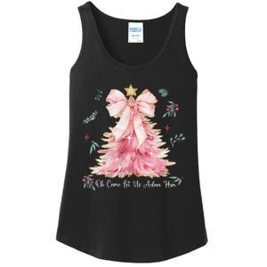 Oh Come Let Us Adore Him Coquette Bow Christmas Tree Ladies Essential Tank