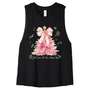 Oh Come Let Us Adore Him Coquette Bow Christmas Tree Women's Racerback Cropped Tank