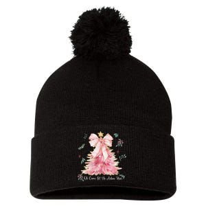 Oh Come Let Us Adore Him Coquette Bow Christmas Tree Pom Pom 12in Knit Beanie