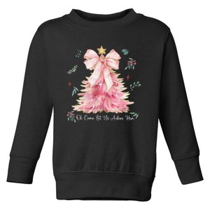 Oh Come Let Us Adore Him Coquette Bow Christmas Tree Toddler Sweatshirt