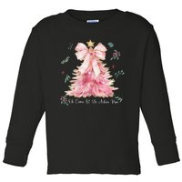 Oh Come Let Us Adore Him Coquette Bow Christmas Tree Toddler Long Sleeve Shirt