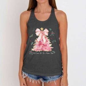 Oh Come Let Us Adore Him Coquette Bow Christmas Tree Women's Knotted Racerback Tank