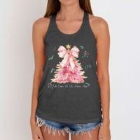 Oh Come Let Us Adore Him Coquette Bow Christmas Tree Women's Knotted Racerback Tank