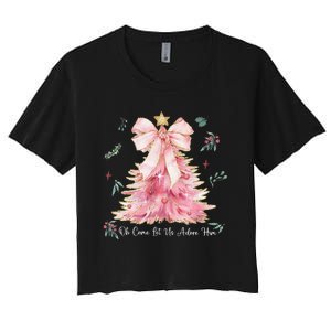 Oh Come Let Us Adore Him Coquette Bow Christmas Tree Women's Crop Top Tee