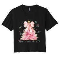 Oh Come Let Us Adore Him Coquette Bow Christmas Tree Women's Crop Top Tee