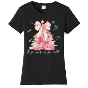 Oh Come Let Us Adore Him Coquette Bow Christmas Tree Women's T-Shirt