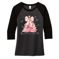 Oh Come Let Us Adore Him Coquette Bow Christmas Tree Women's Tri-Blend 3/4-Sleeve Raglan Shirt