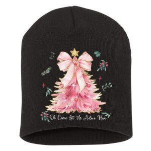 Oh Come Let Us Adore Him Coquette Bow Christmas Tree Short Acrylic Beanie