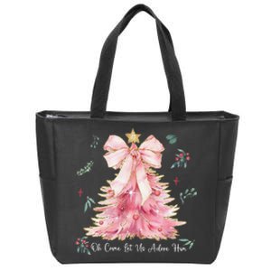 Oh Come Let Us Adore Him Coquette Bow Christmas Tree Zip Tote Bag