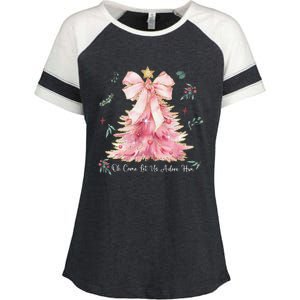 Oh Come Let Us Adore Him Coquette Bow Christmas Tree Enza Ladies Jersey Colorblock Tee