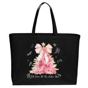 Oh Come Let Us Adore Him Coquette Bow Christmas Tree Cotton Canvas Jumbo Tote