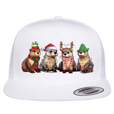 Otters Christmas Lights Flat Bill Trucker Hat
